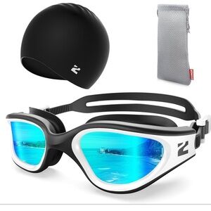 Zionor Black and White Swim Goggles with Cap